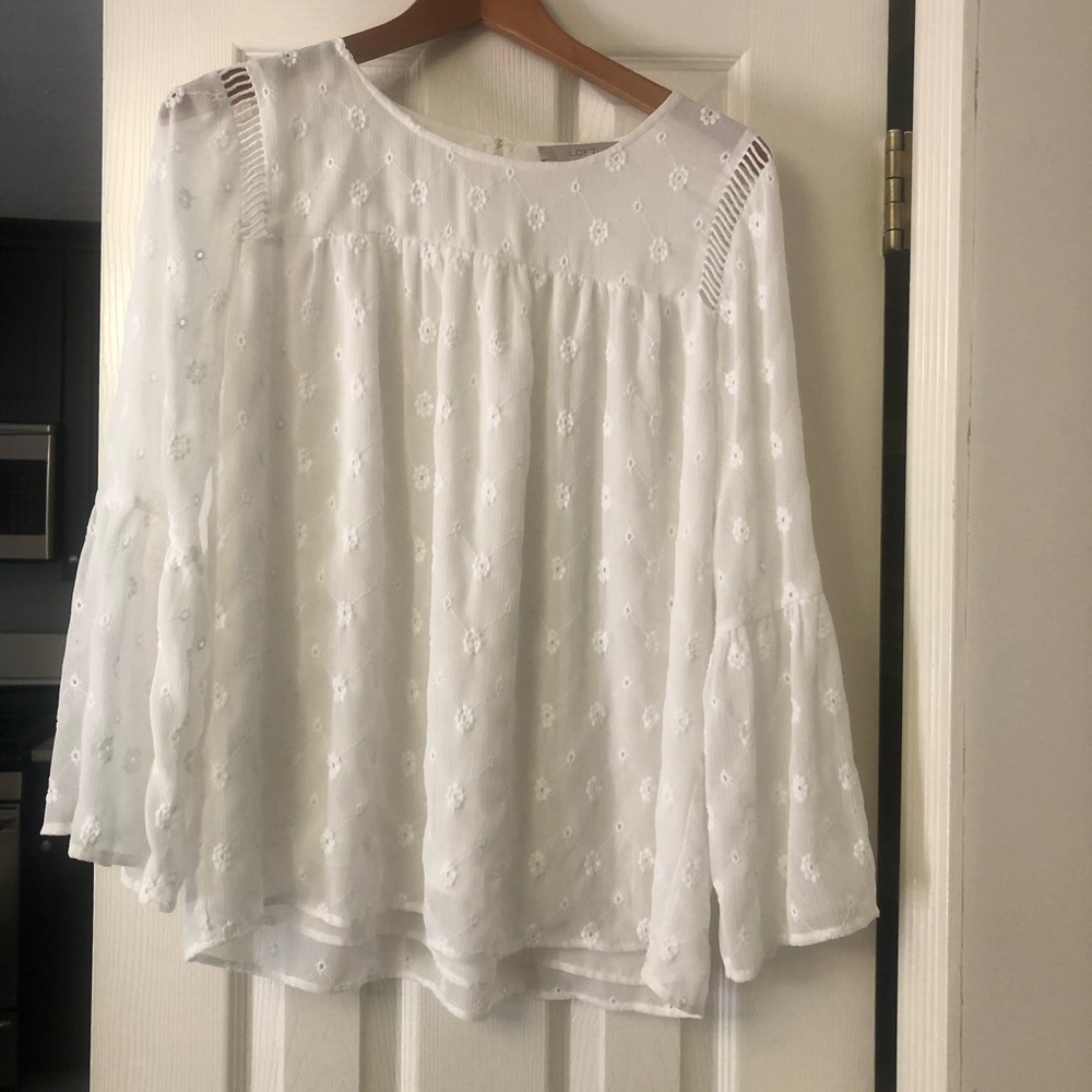 Loft Sz Med White eyelet and lace babydoll top.